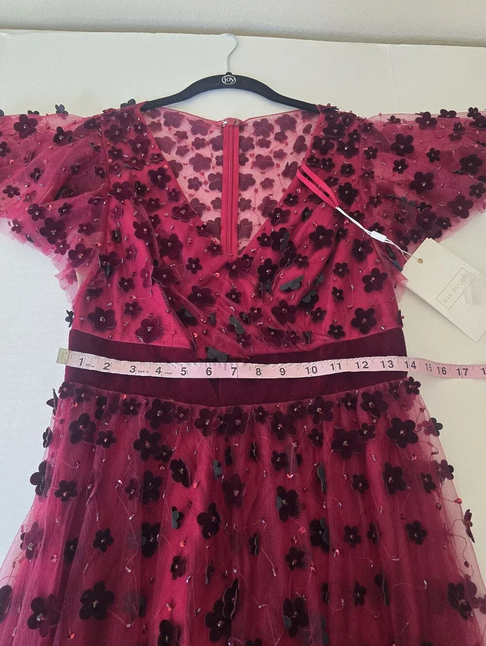 MAC DUGGAL Floral Appliqué Cocktail Midi Dress Burgundy NEW Size 6 Velvet